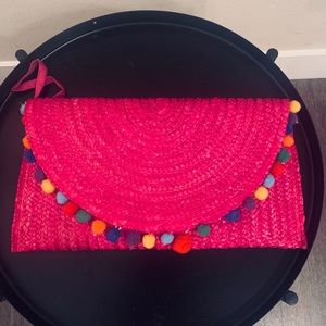 Pink Fiesta Beach Clutch with Poms
